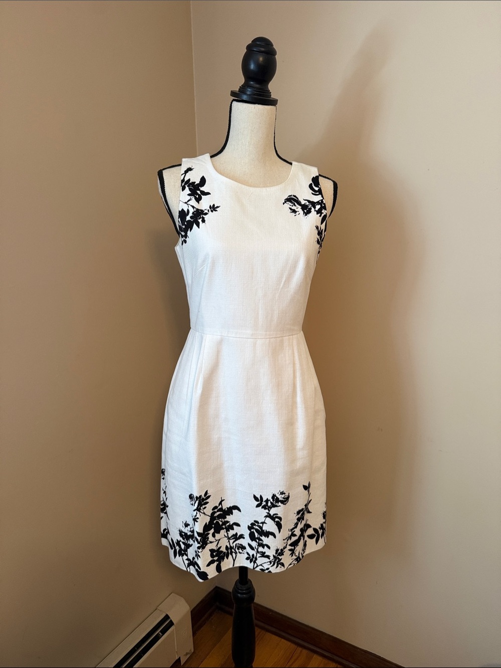 J.Crew white with black detail dress with pockets.